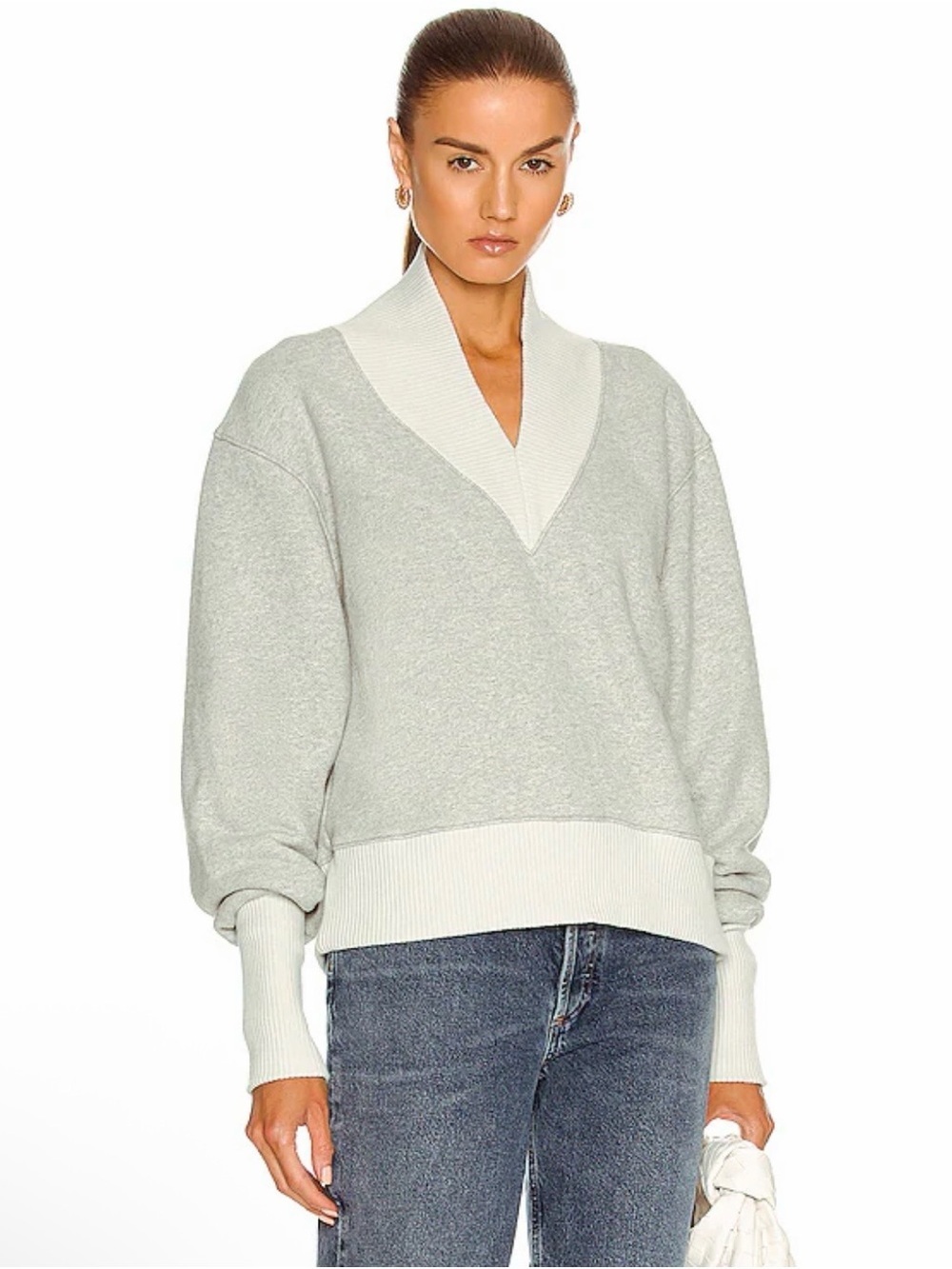 Agolde Women’s Gray Klara Extended V-Neck Sweatshirt Size XL